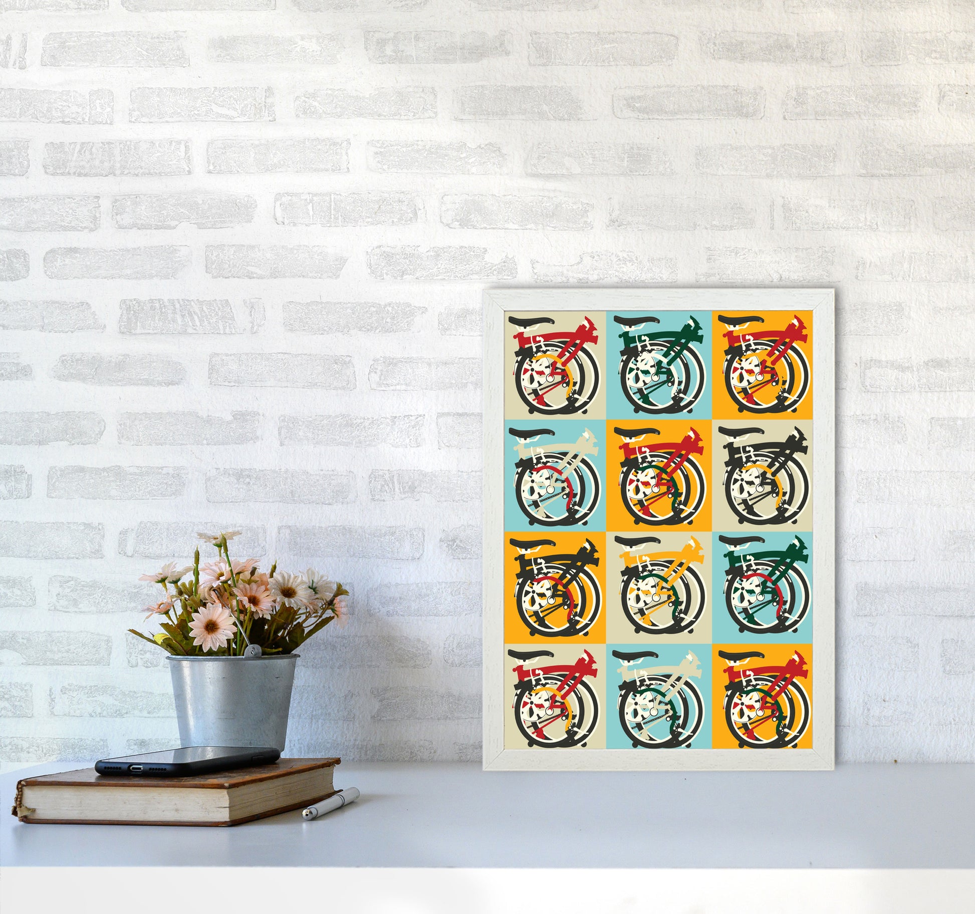 Brompton 2 Cycling Art Print by Wyatt9 A3 Oak Frame