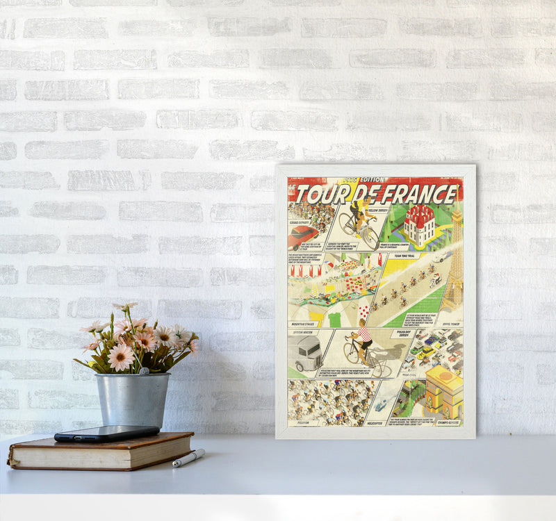 Comic Book TDF Cycling Print by Wyatt9 A3 Oak Frame