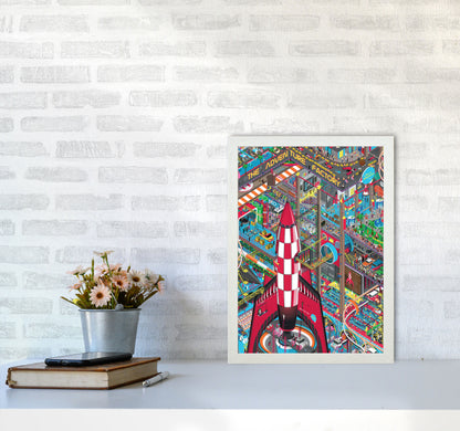 Rocket Retro Print by Wyatt9 A3 Oak Frame