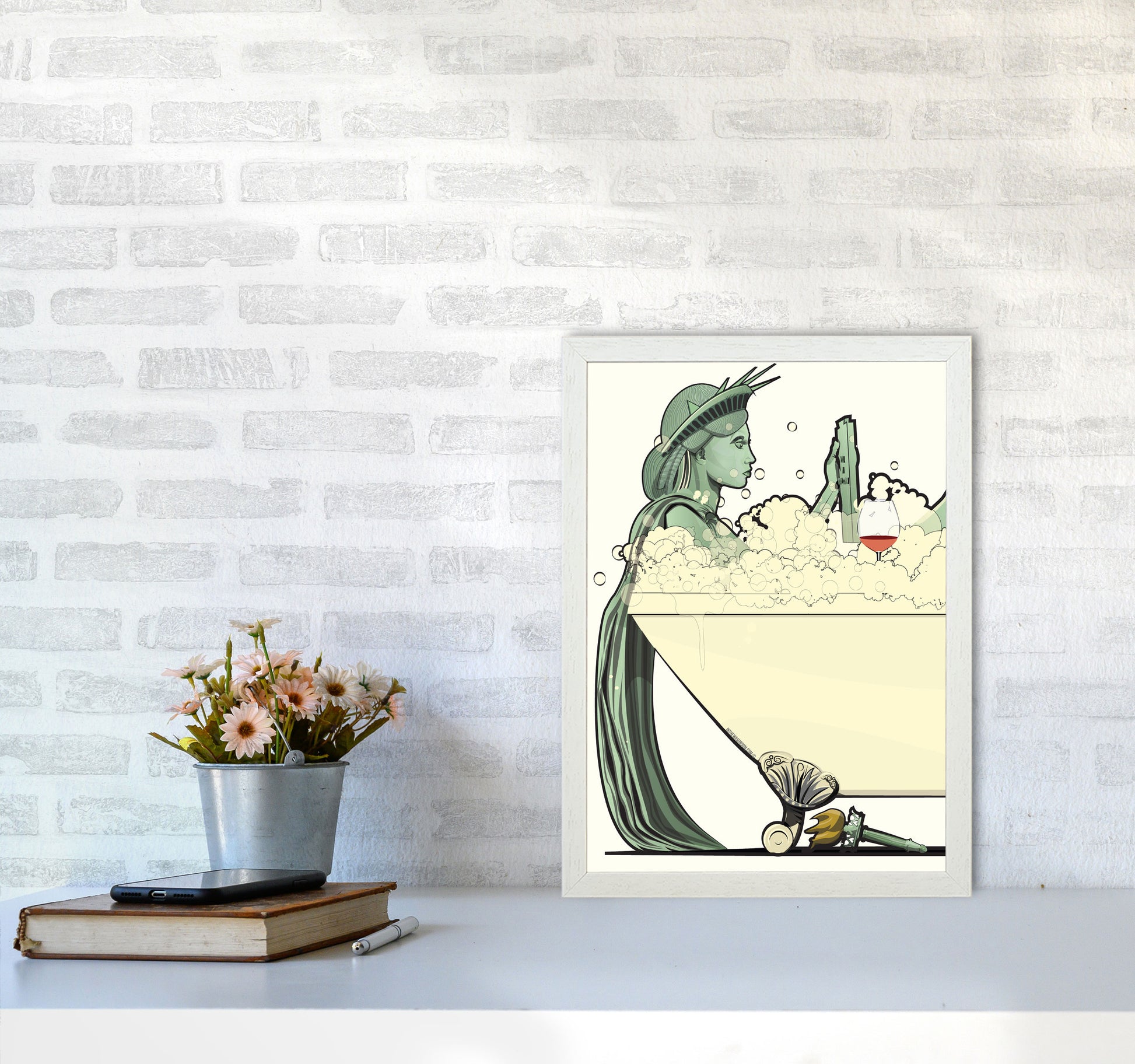 Statue of Liberty Bathroom Print by Wyatt9 A3 Oak Frame