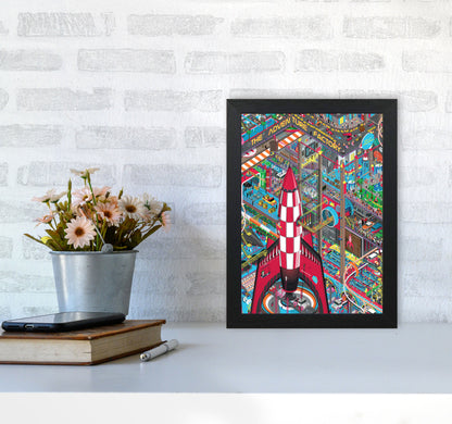 Rocket Retro Print by Wyatt9 A4 White Frame