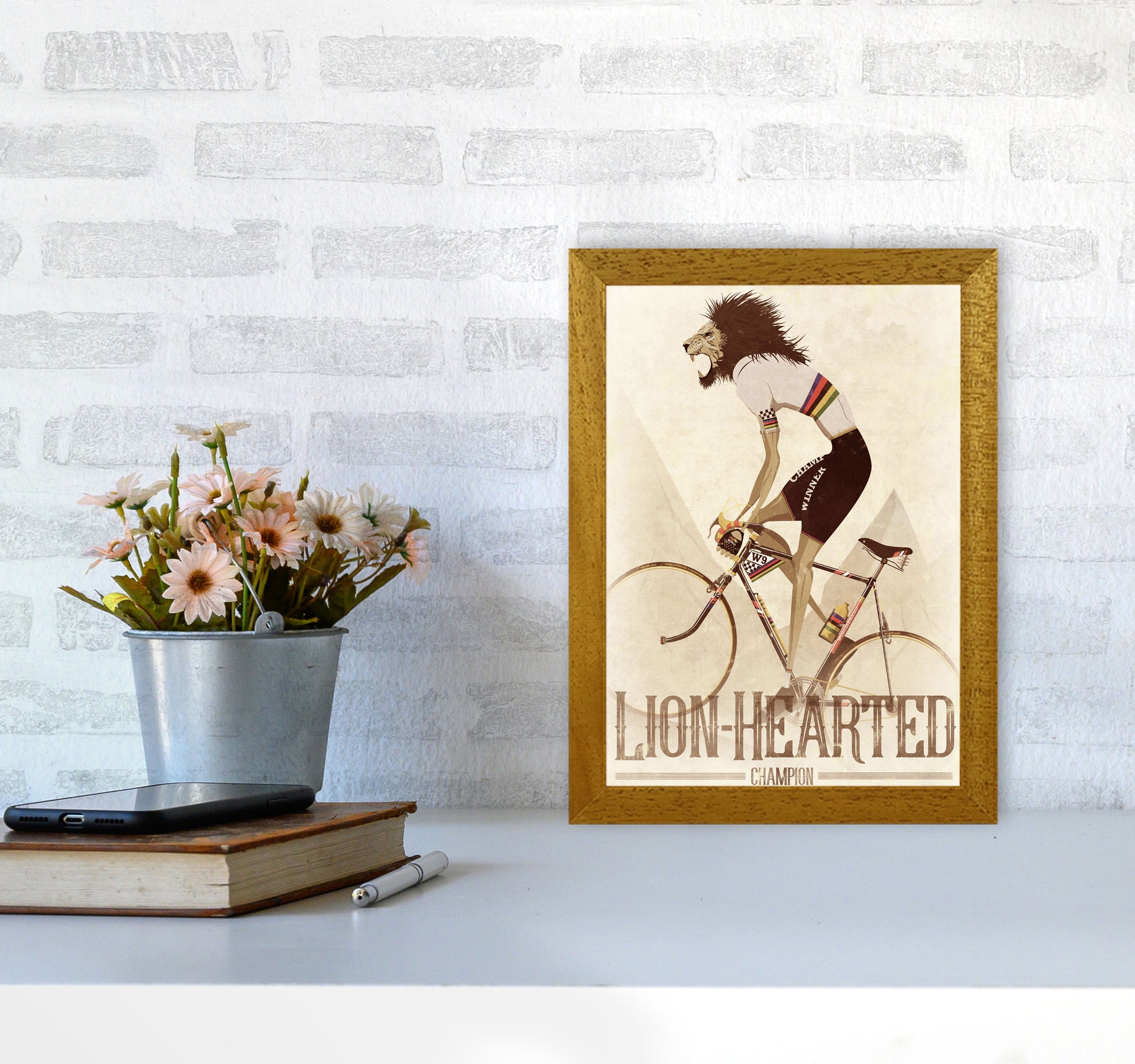Lion Hearted Cycling Print by Wyatt9 A4 Print Only
