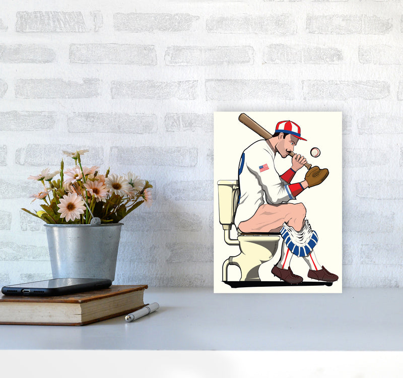 Baseball Player on the Loo by Wyatt9 A4 Black Frame