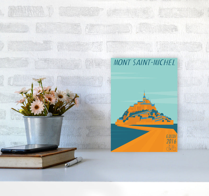 Mont Saint Michel Cycling Print by Wyatt9 A4 Black Frame