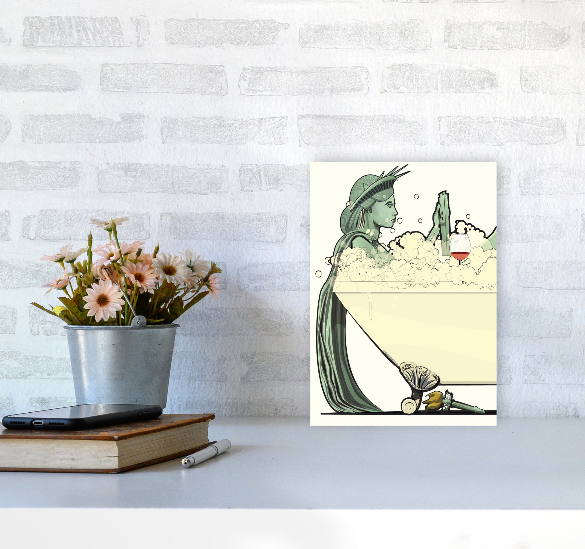 Statue of Liberty Bathroom Print by Wyatt9 A4 Black Frame