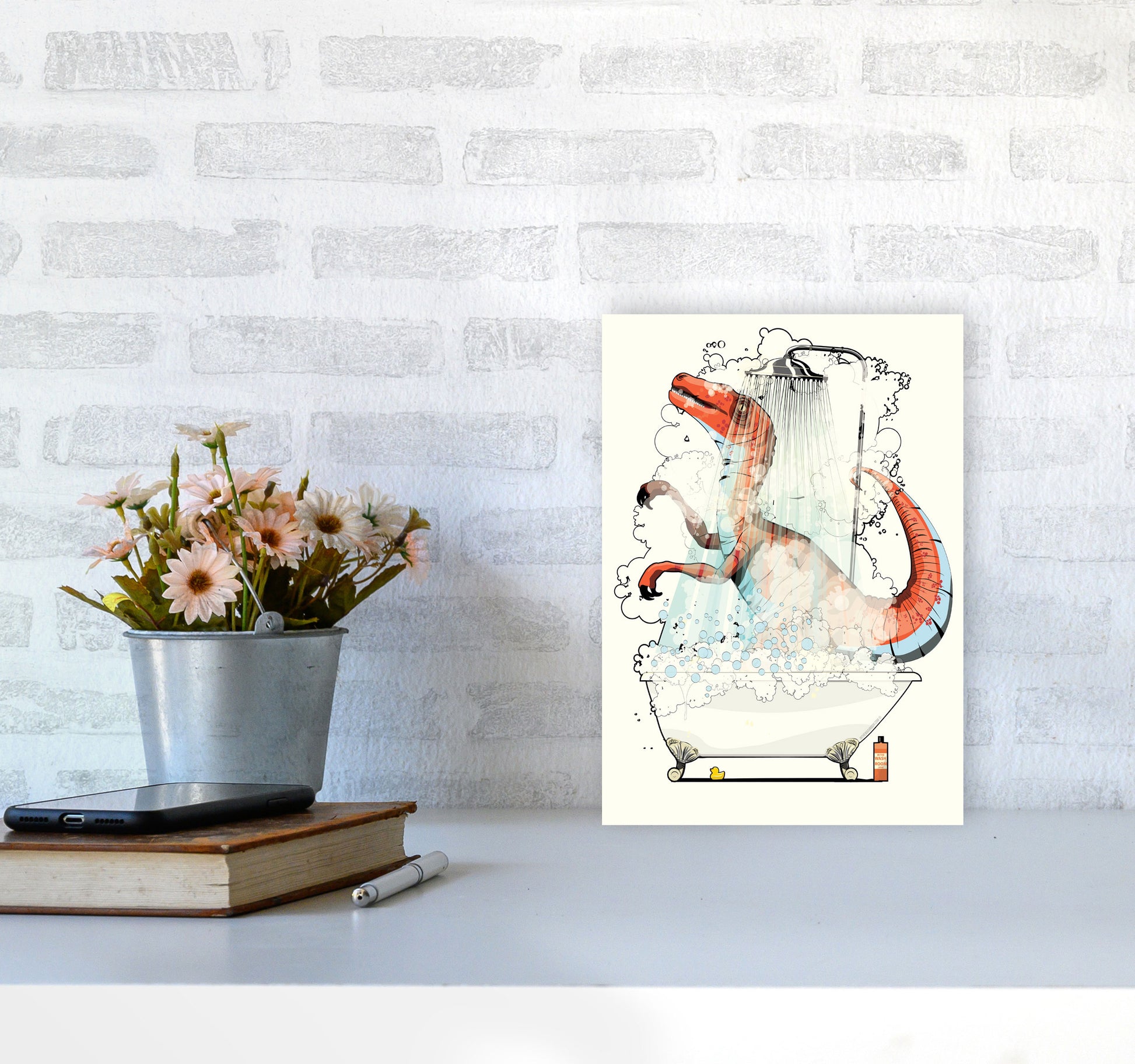 Velociraptor Bathroom by Wyatt9 A4 Black Frame