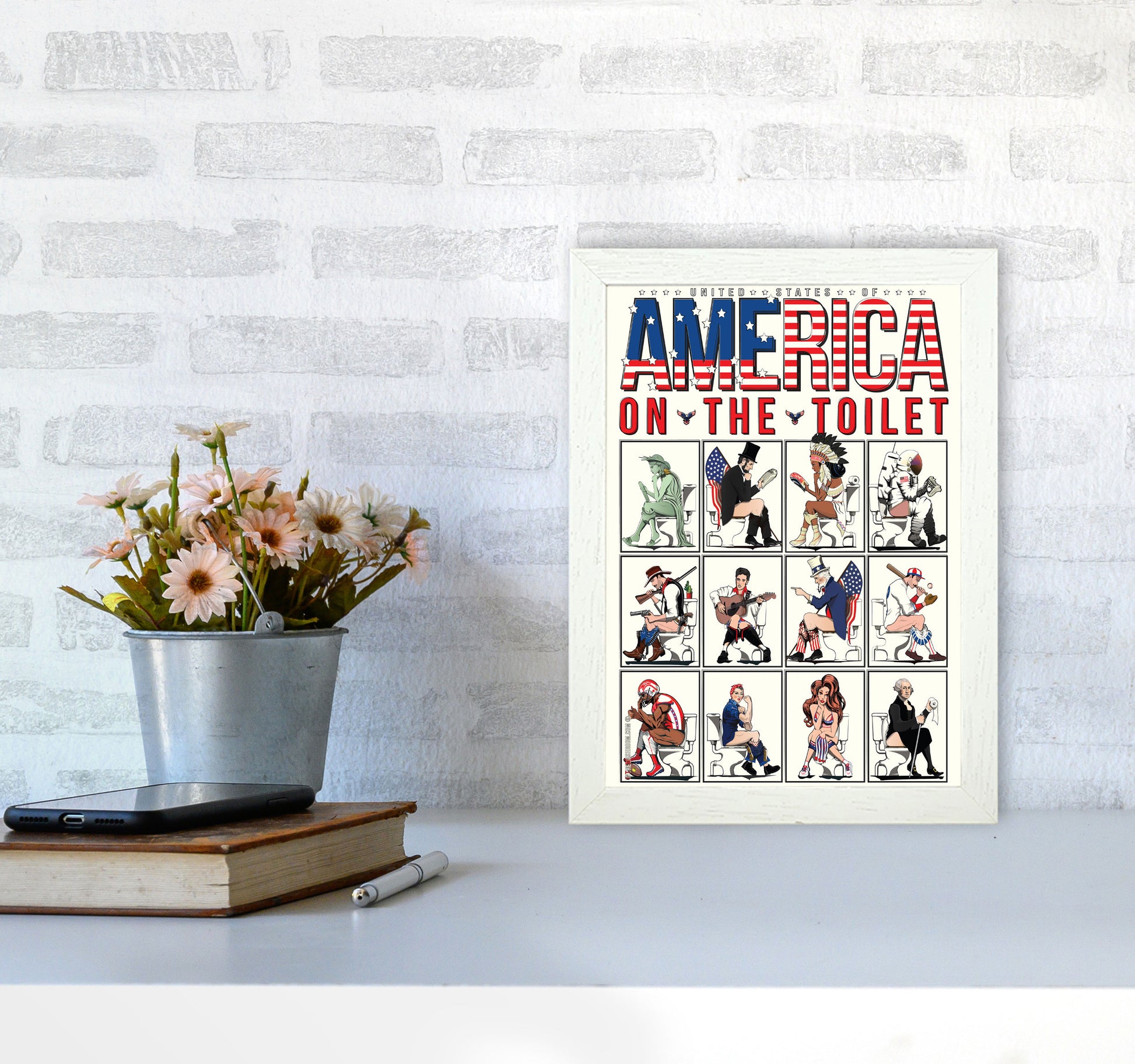 America on the Toilet by Wyatt9 A4 Oak Frame