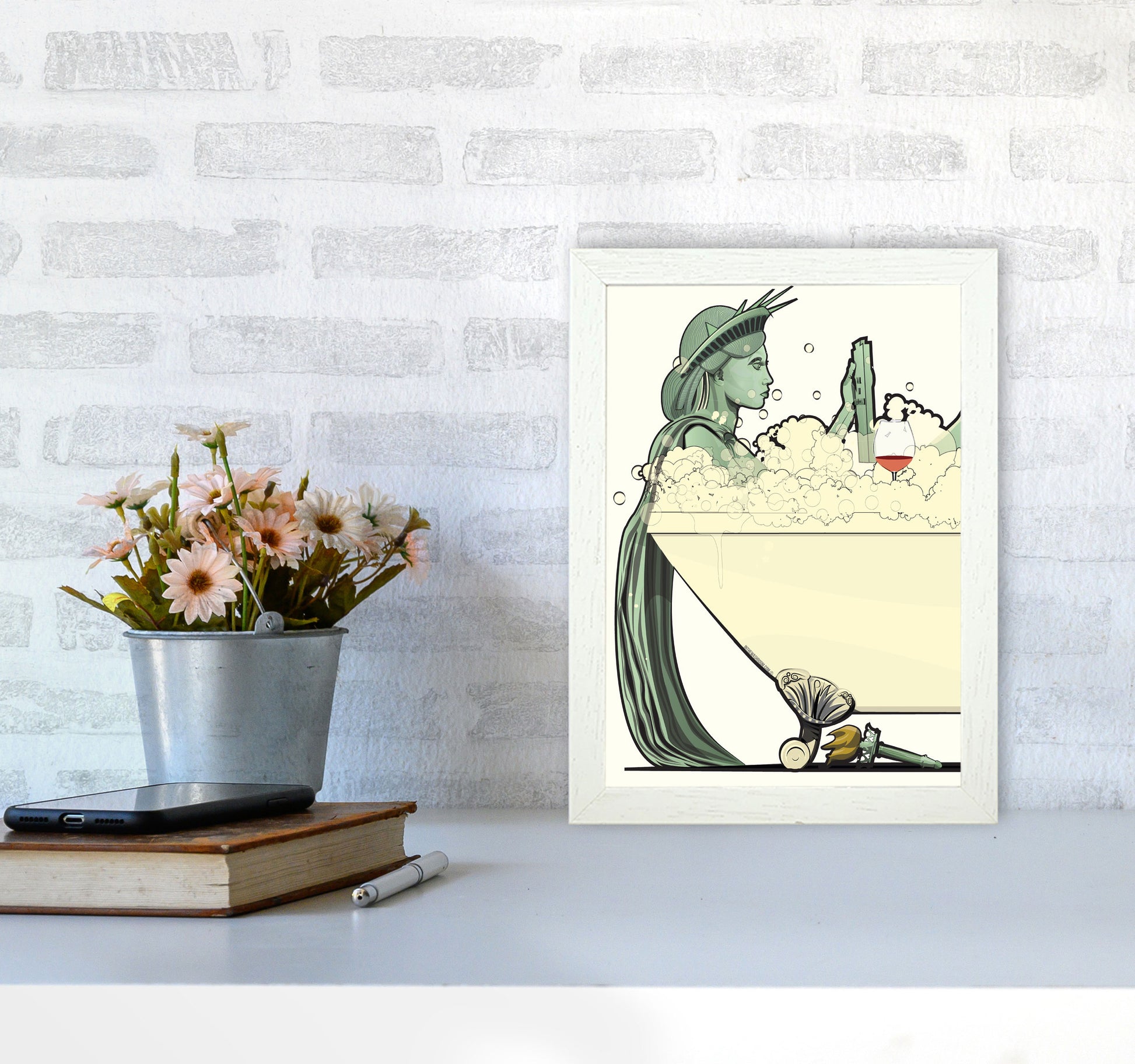 Statue of Liberty Bathroom Print by Wyatt9 A4 Oak Frame
