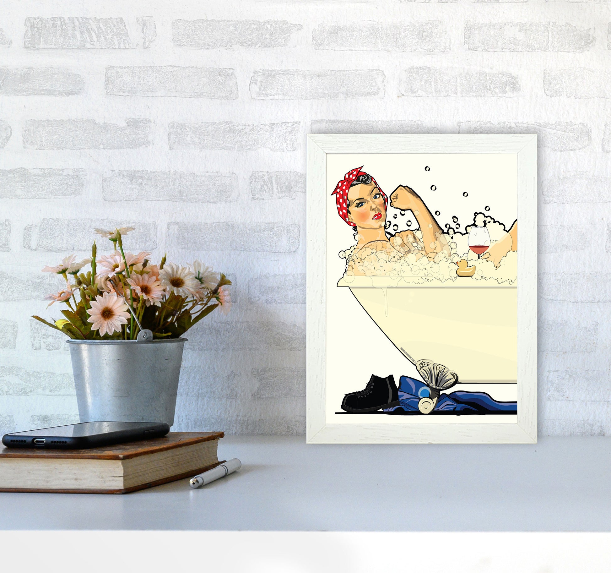We Can Do It Bath by Wyatt9 A4 Oak Frame