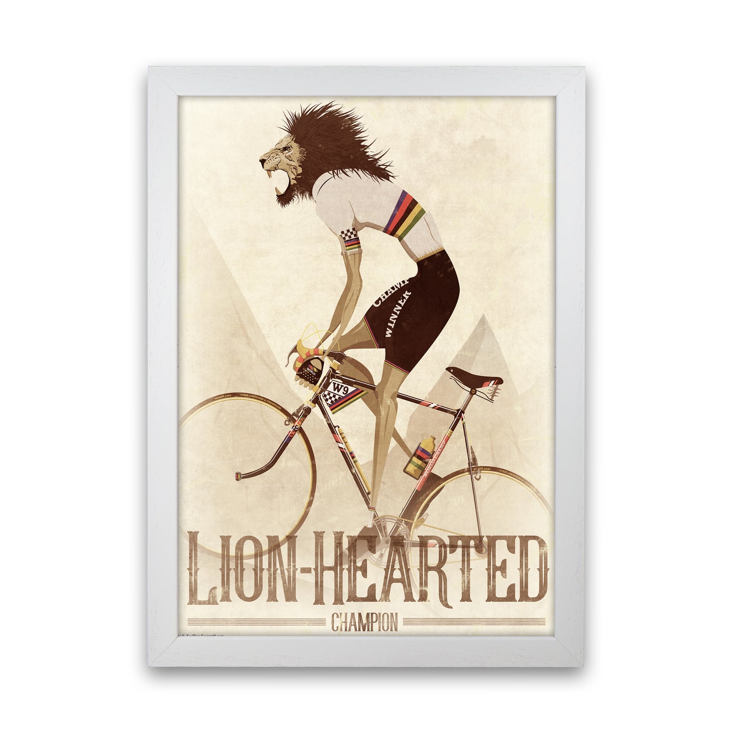 Lion Hearted Cycling Print by Wyatt9 White Grain