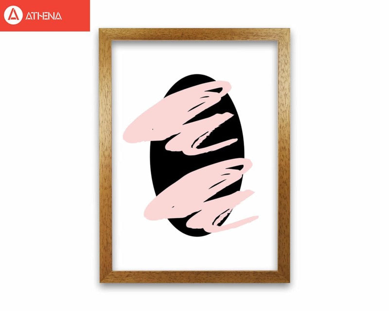 Abstract black oval with pink strokes modern fine art print