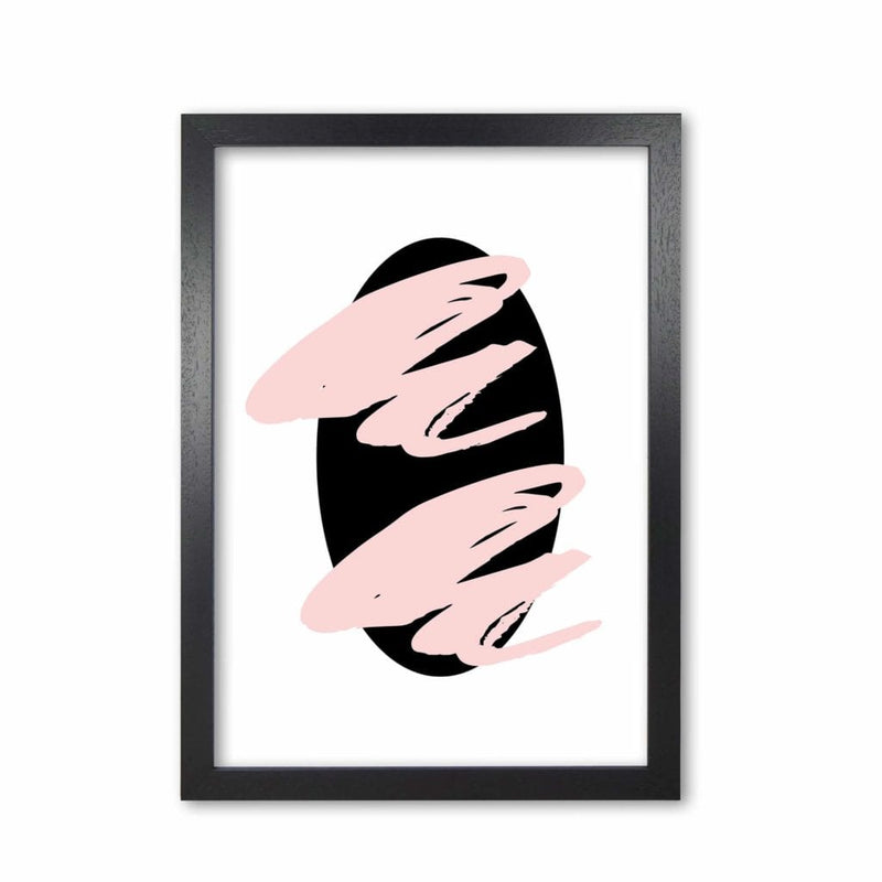 Abstract black oval with pink strokes modern fine art print