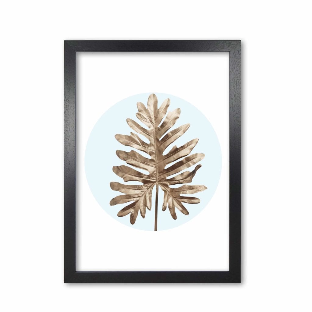 Abstract blue leaf modern fine art print, framed botanical &#038; nature art print