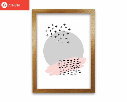 Abstract grey circle with pink and black dashes modern fine art print