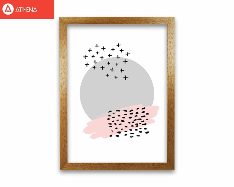 Abstract grey circle with pink and black dashes modern fine art print