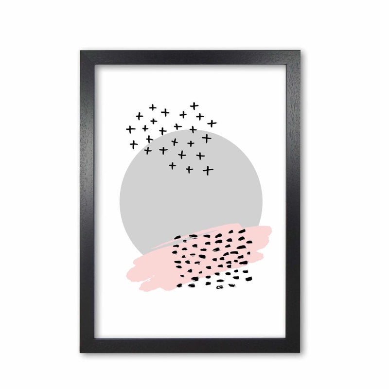 Abstract grey circle with pink and black dashes modern fine art print