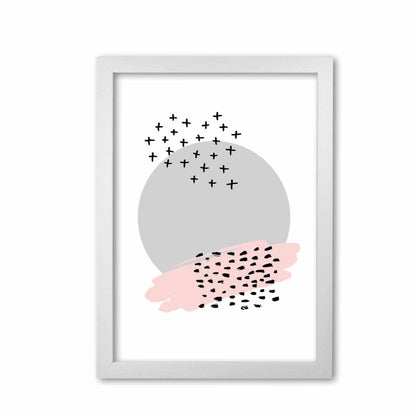 Abstract grey circle with pink and black dashes modern fine art print