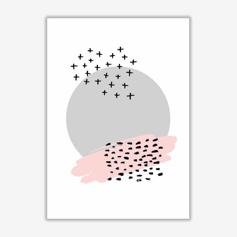 Abstract grey circle with pink and black dashes modern fine art print