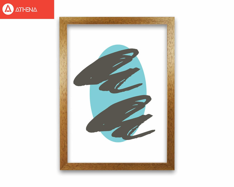 Abstract teal oval with brown strokes modern fine art print