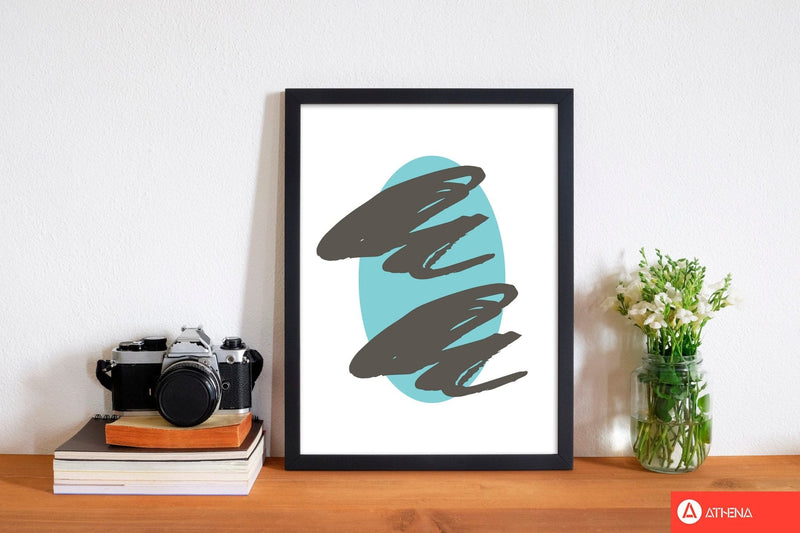 Abstract teal oval with brown strokes modern fine art print