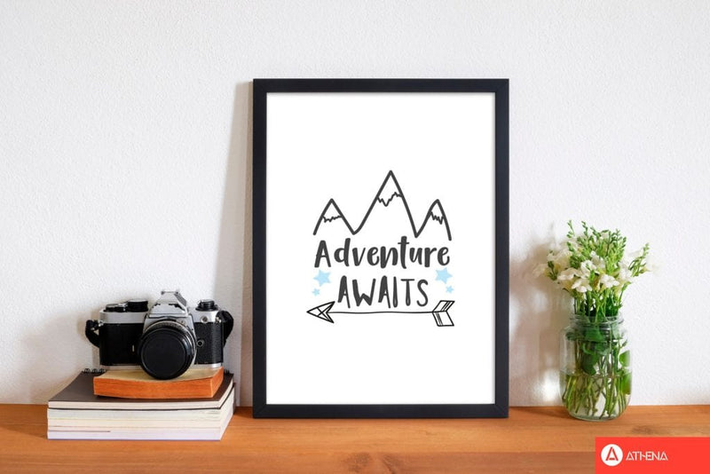 Adventure awaits modern fine art print, framed typography wall art