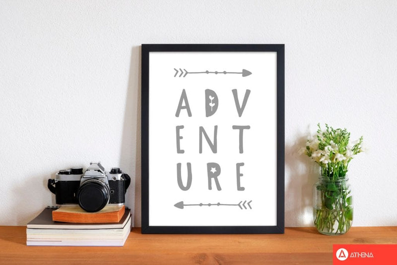 Adventure grey modern fine art print, framed typography wall art
