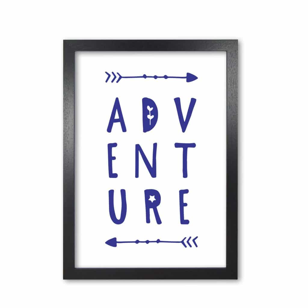Adventure navy modern fine art print, framed typography wall art