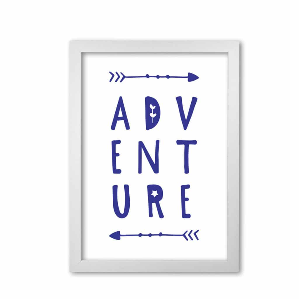 Adventure navy modern fine art print, framed typography wall art
