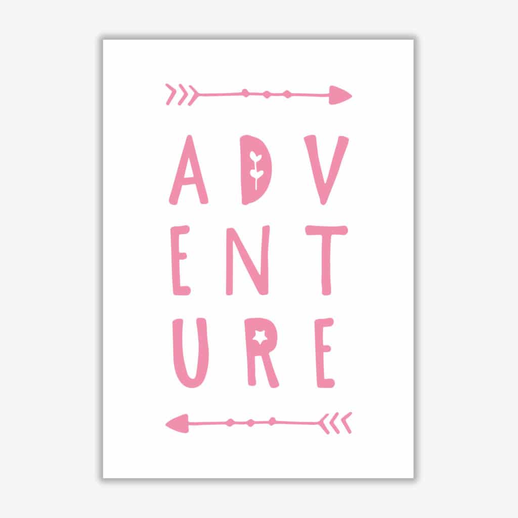 Adventure pink modern fine art print, framed typography wall art