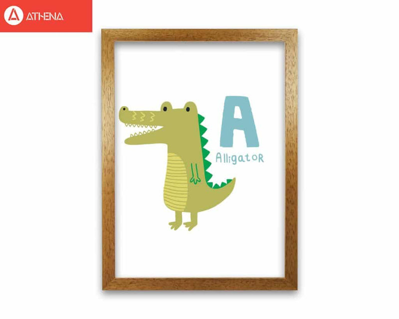 Alphabet animals, a is for alligator modern fine art print, framed childrens nursey wall art poster