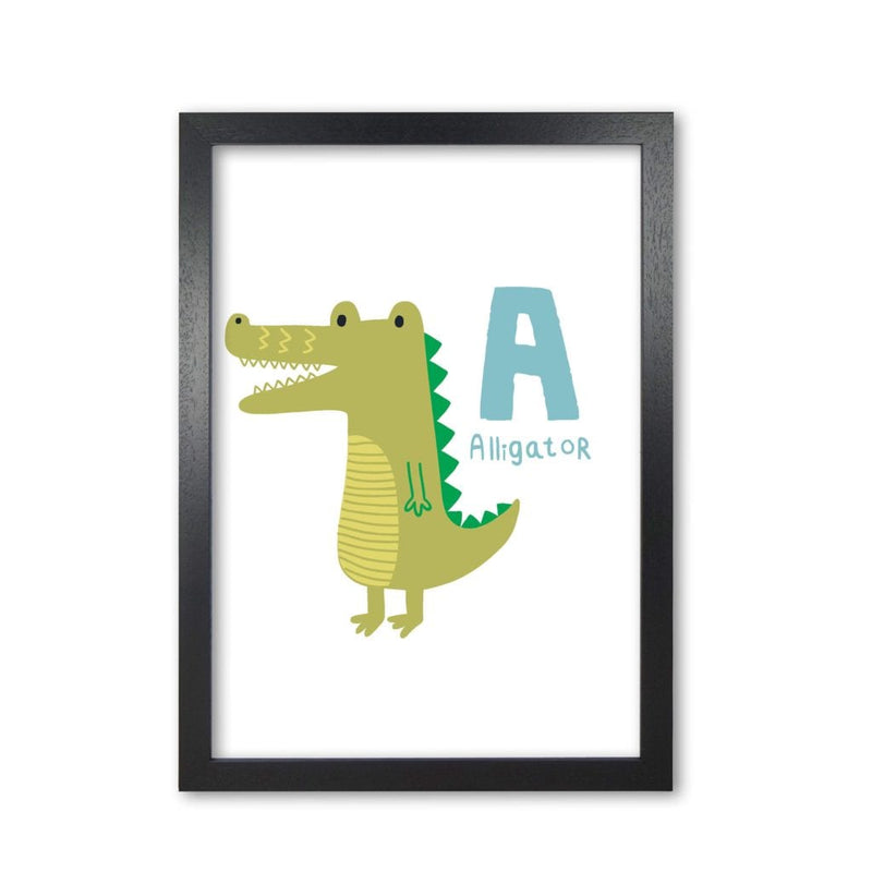 Alphabet animals, a is for alligator modern fine art print, framed childrens nursey wall art poster