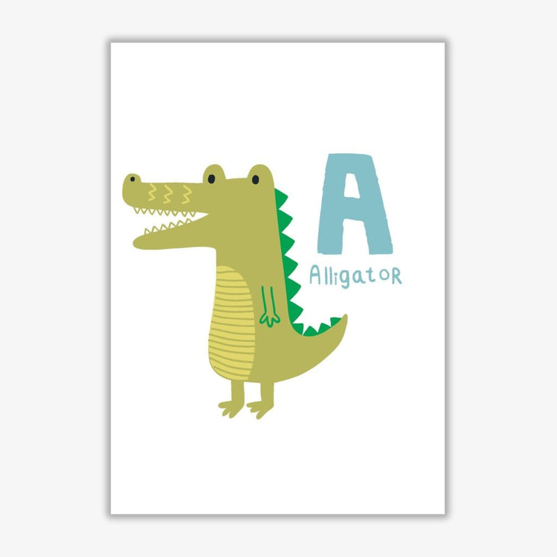 Alphabet animals, a is for alligator modern fine art print, framed childrens nursey wall art poster