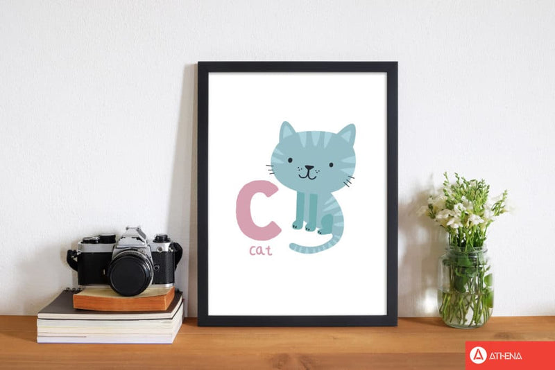 Alphabet animals, c is for cat modern fine art print, framed childrens nursey wall art poster