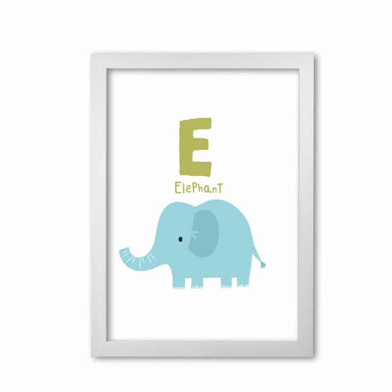 Alphabet animals, e is for elephant modern fine art print, framed childrens nursey wall art poster