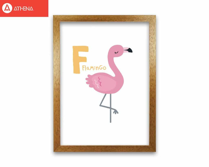 Alphabet animals, f is for flamingo modern fine art print, framed childrens nursey wall art poster