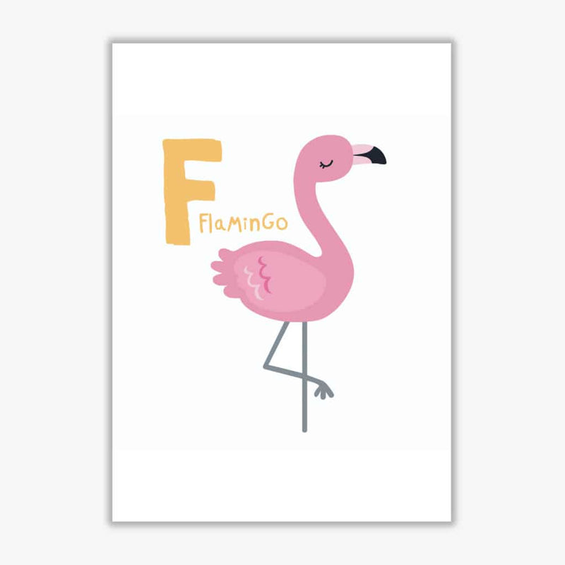 Alphabet animals, f is for flamingo modern fine art print, framed childrens nursey wall art poster