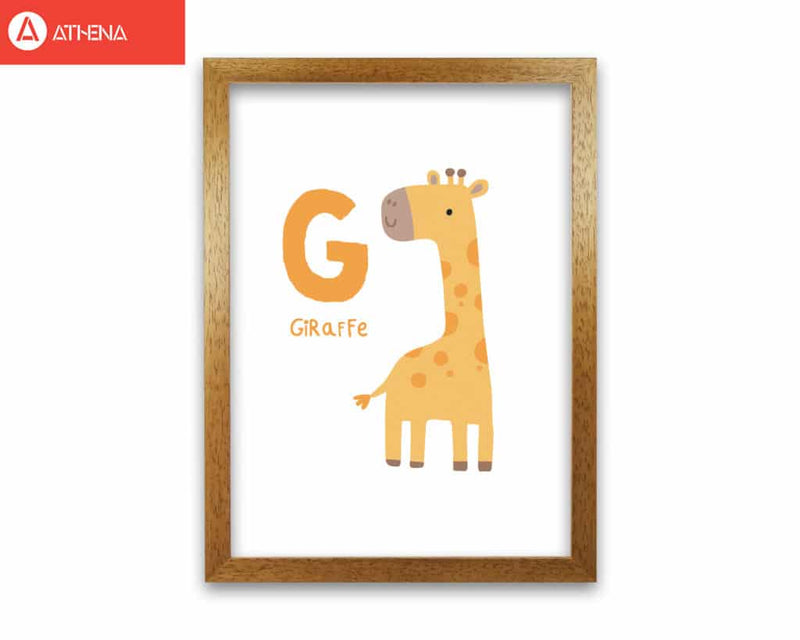 Alphabet animals, g is for giraffe modern fine art print, framed childrens nursey wall art poster