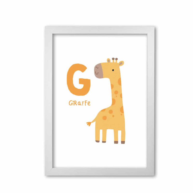 Alphabet animals, g is for giraffe modern fine art print, framed childrens nursey wall art poster