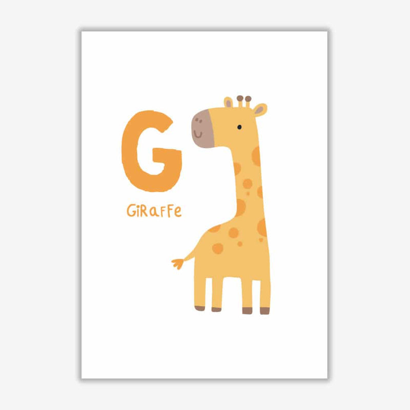 Alphabet animals, g is for giraffe modern fine art print, framed childrens nursey wall art poster
