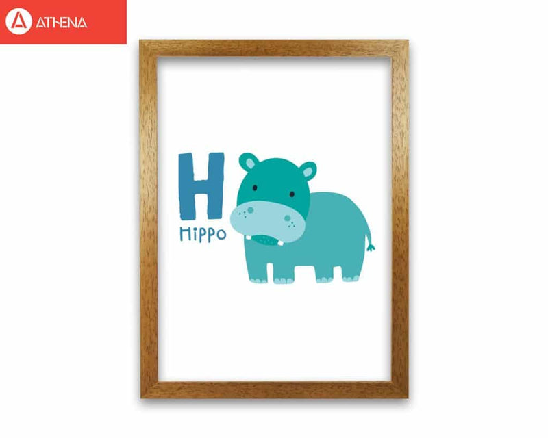 Alphabet animals, h is for hippo modern fine art print, framed childrens nursey wall art poster