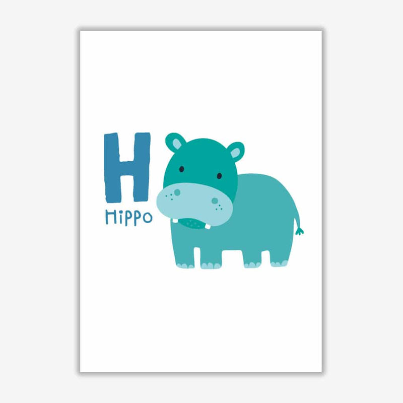 Alphabet animals, h is for hippo modern fine art print, framed childrens nursey wall art poster