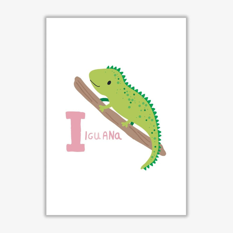 Alphabet animals, i is for iguana modern fine art print, framed childrens nursey wall art poster