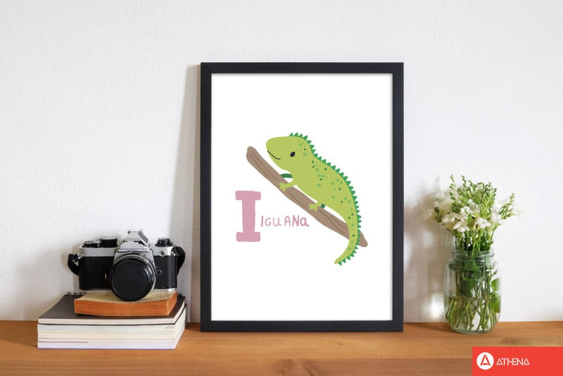 Alphabet animals, i is for iguana modern fine art print, framed childrens nursey wall art poster