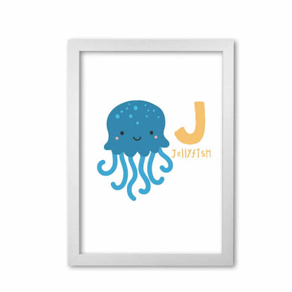 Alphabet animals, j is for jellyfish modern fine art print, framed childrens nursey wall art poster