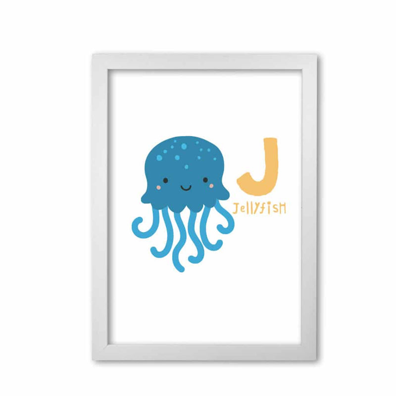Alphabet animals, j is for jellyfish modern fine art print, framed childrens nursey wall art poster