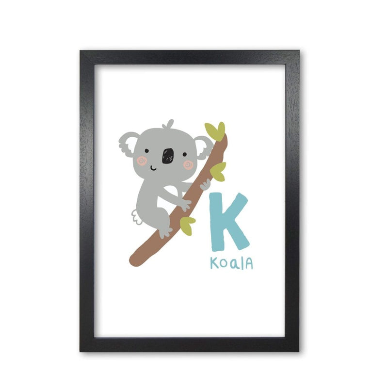Alphabet animals, k is for koala modern fine art print, framed childrens nursey wall art poster