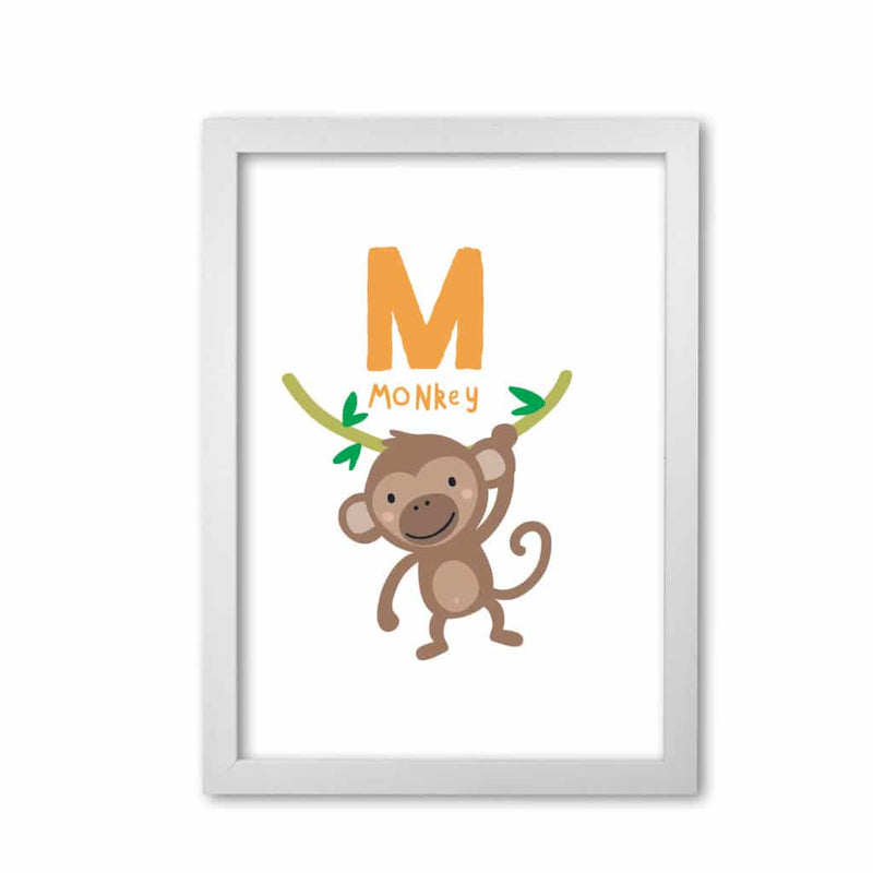 Alphabet animals, m is for monkey modern fine art print, framed childrens nursey wall art poster