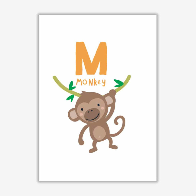 Alphabet animals, m is for monkey modern fine art print, framed childrens nursey wall art poster
