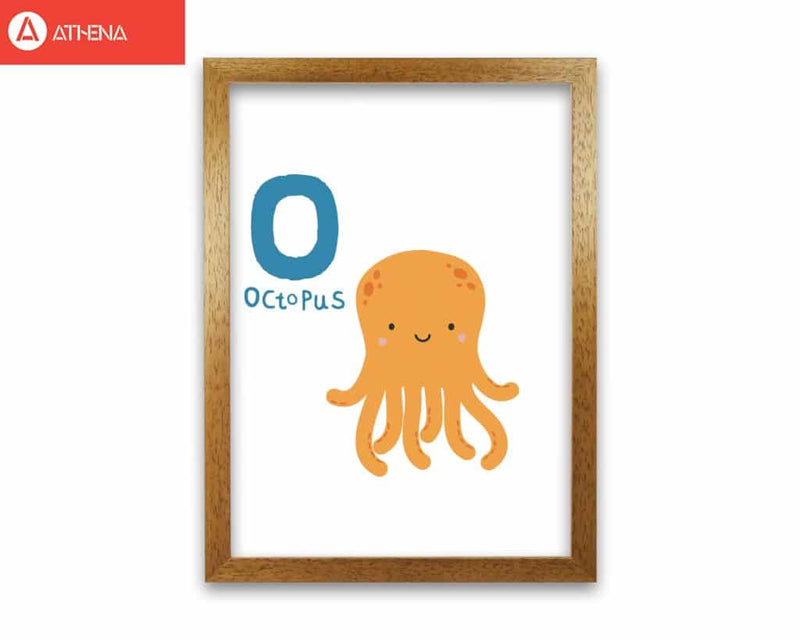 Alphabet animals, o is for octopus modern fine art print, framed childrens nursey wall art poster