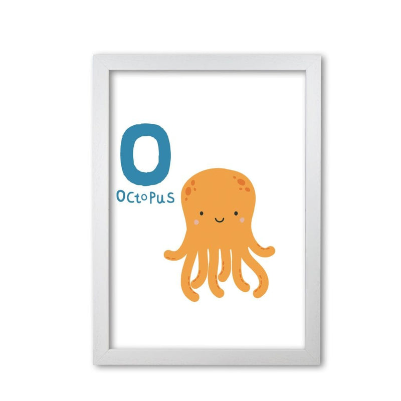 Alphabet animals, o is for octopus modern fine art print, framed childrens nursey wall art poster